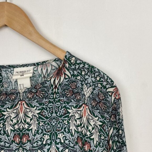 H&M x William Morris & Co 10 Floral Print Top Blouse Green Blue Burgundy - Picture 4 of 12